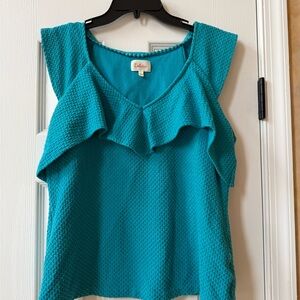 Deletta Teal Textured Ruffle Blouse from Anthropologie